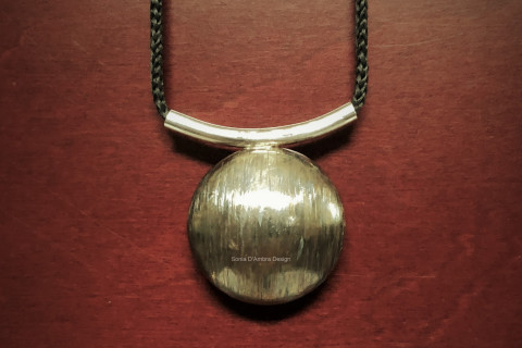 Silver Hollow Pendant with Black Patina and Linear Hammered Texture