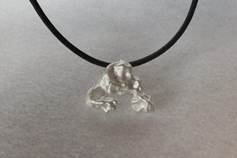 One-of-a-kind bean-casted sterling silver pendant