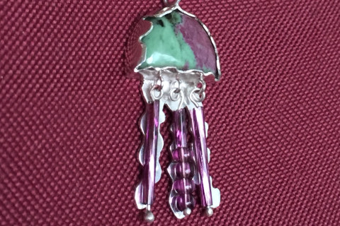 Jellyfish Silver Pendant with Ruby Zoisite Cabochon